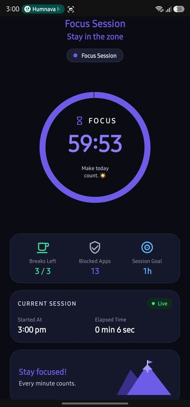 Live focus timer